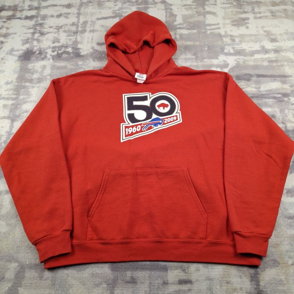 VTG 2009 Buffalo Bills 50th Anniversary Hoodie Mens XL Red NFL Team Apparel